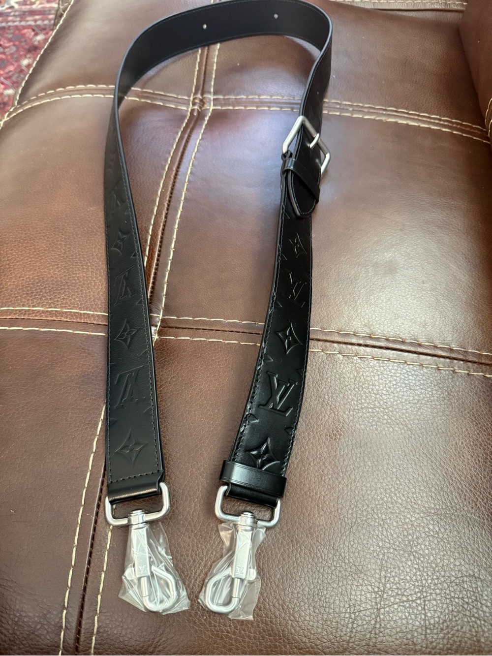 Authentic Louis Vuitton Black Monogram Embossed Leather Bag Strap